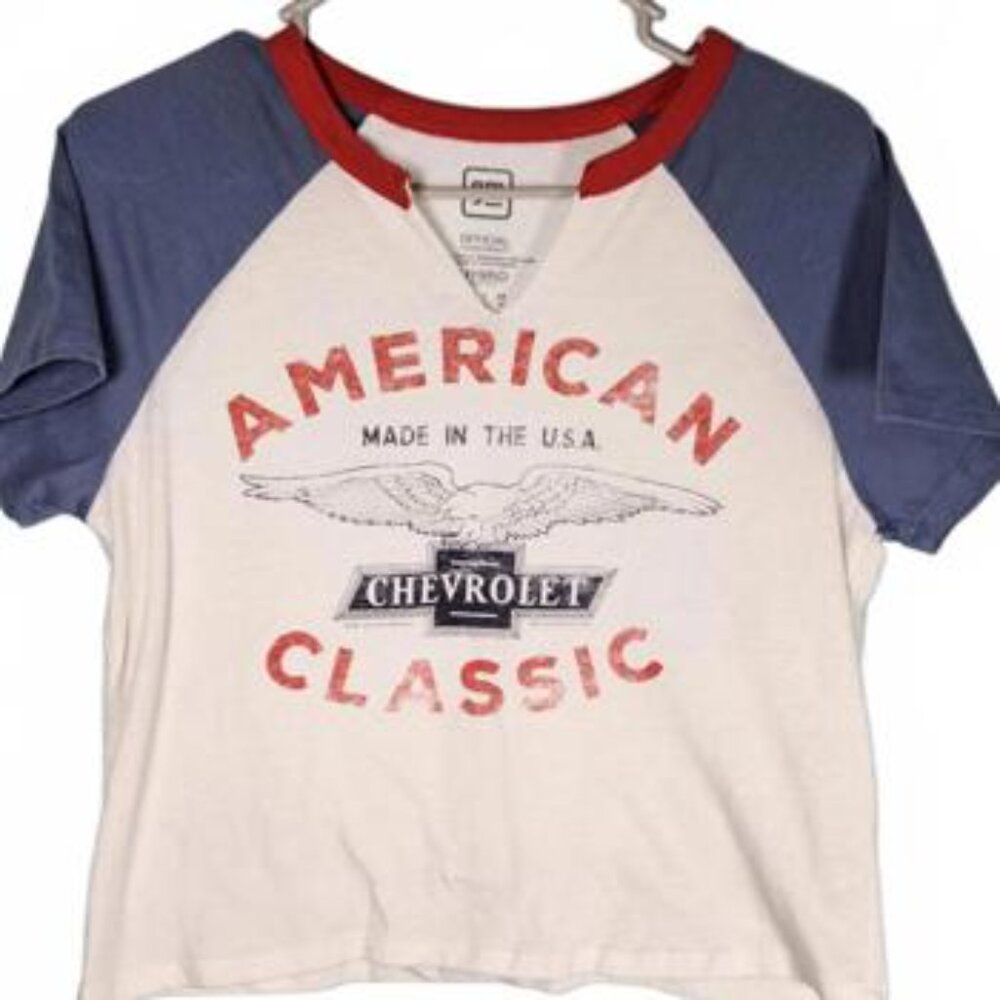 GM Brand Women's Chevrolet Classic White Blue & Red Crop Top Size Large‎
